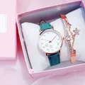 Détail de montre or rose avec cadran étoile et bracelet étoile en strass dans coffret cadeau - Ensemble Coffret Cadeau Montre et Bracelet / Vert