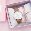 Coffret cadeau montre femme avec cadran à étoiles et bracelet à pendentif étoile - Ensemble Coffret Cadeau Montre et Bracelet / Marron