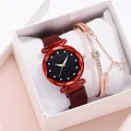Set orologio donna al quarzo cielo stellato con cinturino magnetico e bracciale - Orologio Rosso Bracciale Scatola