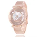 Rose gold quartz watch for women with swan motif and sparkling floating crystals dial - White