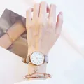 Gros plan détaillé d'une montre à quartz en or rose avec un bracelet à breloques étoile - Ensemble Montre et Bracelet / Gris