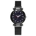 Detail of faceted glass crystal on black Milanese strap starry sky women's watch - Watch / Black