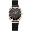 Montre à quartz pour femme avec cadran noir texturé et bracelet magnétique en or rose - Noir