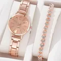 Damen-Quarzuhr und Herzarmband-Set in Roségold mit funkelnden Kristallsteinen - Uhr Armband Und Klappbox / Roségold
