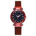 Red mesh band women watch with starry sky dial and faceted geometric glass lens - Watch / Red