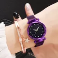 Dettaglio orologio cielo stellato viola con cinturino magnetico e bracciale con stella - Orologio Viola Bracciale