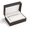 Classic dark brown leather watch gift box with white cushion and soft lining - Long Rectangular Box
