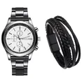 Dettaglio dell'orologio al quarzo da uomo con cinturino in acciaio e bracciale in pelle - Quadrante Bianco Bracciale Fibbia Nera