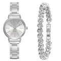 Women's silver stainless steel watch and heart charm bracelet luxury set in white background - Watch And Bracelet / Silver White