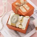 Luxury gold square watch with crystal embellishments and heart pendant bracelet set in gift box - Gold Bracelet Gift Box Style / Gold