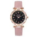 Orologio donna chic con quadrante stellato, lunetta di strass e cinturino rosa - Rosa