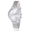 Minimalist silver women's watch with geometric dial and milanese stainless steel strap - White