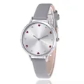 Detail of fashion quartz watch with heart markers, crystals and grey leather strap - Gray