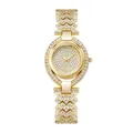 Luxuriöse goldene Quarzuhr für Damen mit vollem Diamantbesatz und geometrischem V-Armband - Nur Uhr / Gold