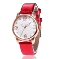 Women's quartz watch with red snakeskin strap, rose gold case and floral white dial - Red