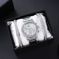 Zilveren kristallen kwartshorloge en strass armband set in luxe geschenkverpakking - Zilver + Armband + Doos