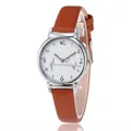 Chic women's watch with brown leather strap and heartbeat pattern dial in silver case - Brown