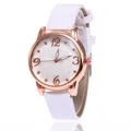 Women's rose gold quartz watch with floral white dial and snakeskin leather strap - White