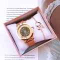 Women's gold quartz watch with green dial and heart bracelet in a gift box - Watch Bracelet And Box / Black