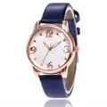 Women's quartz watch with rose gold case and dark blue snakeskin leather strap - Blue