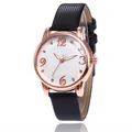 Women's quartz watch with rose gold case, black lizard leather strap and floral dial - Black