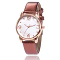 Rose gold quartz watch with brown snakeskin pattern leather strap and floral dial - Coffee