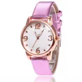 Pink faux leather snakeskin strap watch with rose gold case and floral dial for women - Pink
