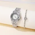 Coffret montre argentée et bracelet cœur avec strass brillants et chiffres romains - Montre en Argent Et Bracelet