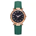 Montre à quartz pour femme avec bracelet en daim vert foncé et cadran ciel étoilé rose doré - Vert