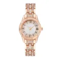 Dettaglio dell'orologio in oro rosa con strass, numeri romani e castone di cristallo - Orologio Singolo Oro Rosa