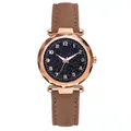 Detail of starry blue dial quartz watch with brown matte strap and rose gold case - Watch / Brown