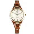 Detail of RINNADY quartz watch with gold case, cream dial and brown leather strap - Brown