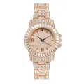 Detailed macro of rose gold watch band and bezel encrusted with sparkling baguette rhinestones - Rose Gold Single Watch