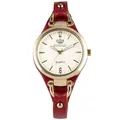 Detail of red leather watch strap with golden horseshoe-shaped metal connectors - Red