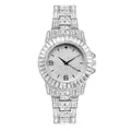 Close-up of luxury women's silver quartz watch with full sparkling rhinestone inlay - Silver Single Watch