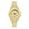 Elegant gold quartz watch for women with full rhinestone dial and metal strap - Gold Single Watch