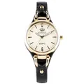 Détail de la montre à quartz RINNADY avec boîtier doré, cadran blanc et bracelet en cuir noir - Noir
