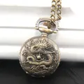Orologio da taschino retrò in bronzo con rilievo di drago cinese e catena in metallo - Drago