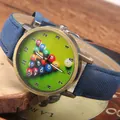 Vintage bronze billiards watch with green pool table dial and blue denim strap - Blue