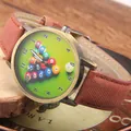 Vintage bronze quartz watch with green billiards dial and brown textured strap - Coffee