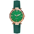 Detailed macro view of the faceted rose gold case and green glitter dial quartz watch - Green