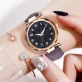 Starry sky dial women's watch with purple suede strap and heart bracelet set - Watch And Bracelet / Purple