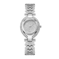 Detailansicht der Luxus-Quarzuhr mit Diamant-Zifferblatt und V-förmigem Armband - Nur Uhr / Silber