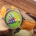 Vintage bronze billiards watch with green pool table dial and orange canvas strap - Yellow