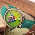 Vintage bronze quartz watch with billiards dial design and green canvas strap - Green