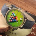 Retro bronze quartz watch with green billiards dial and blue denim strap for casual style - Denim Blue