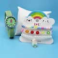 Kids silicone quartz watch with pony and mermaid beaded bracelets set for girls - Green Strawberry