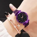 Purple starry dial watch and rose gold bracelet set with star and crystal details - Purple Watch + Bracelet