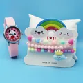Pink cartoon panda silicone watch and beaded bracelet gift set for girls - Pink Panda