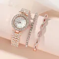 Set orologio donna lusso oro rosa con quadrante cristallo e due bracciali di diamanti - Orologio Con Bracciali / Oro rosa